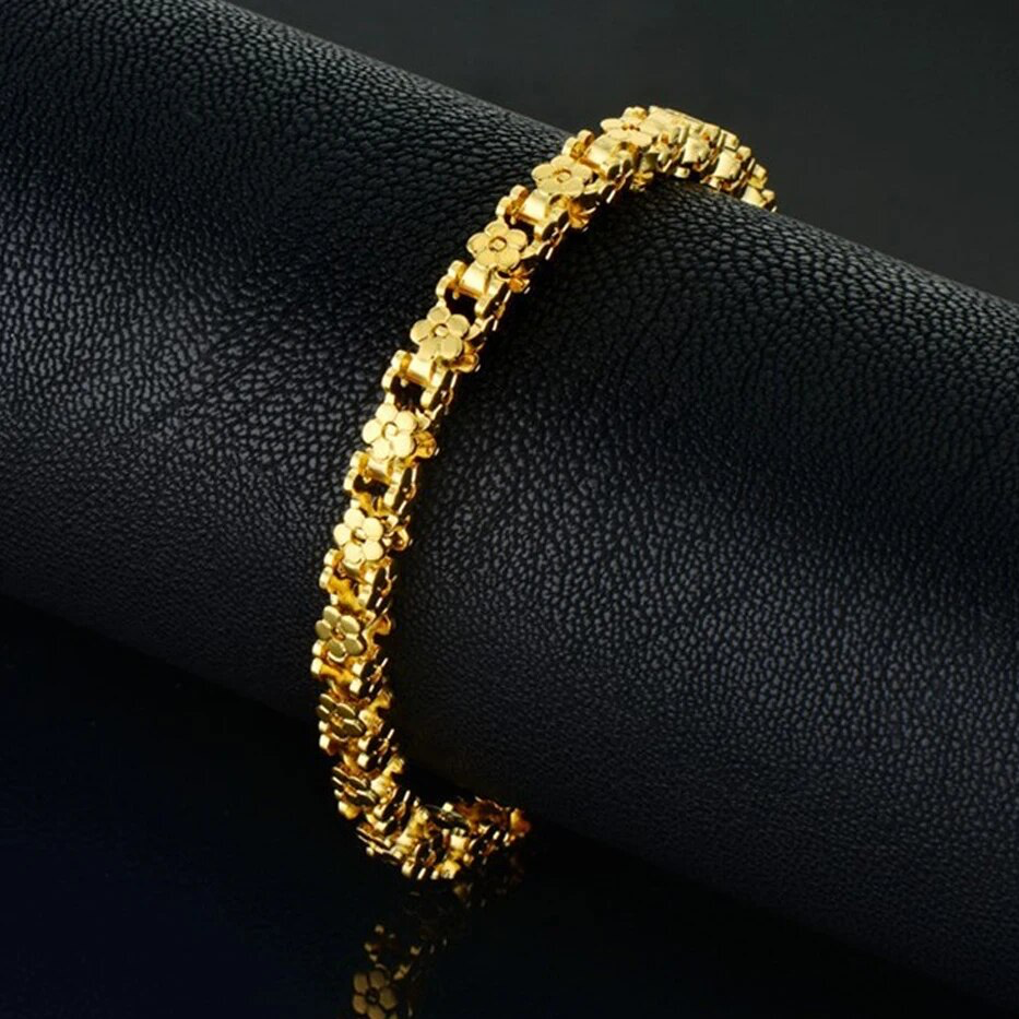 Flower Bicycle Chain Bracelet 18k Gold Plated