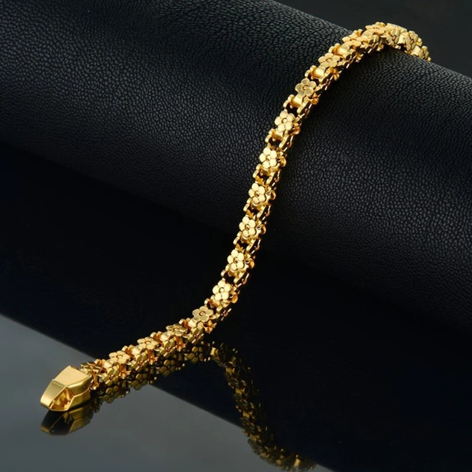 Flower Bicycle Chain Bracelet 18k Gold Plated