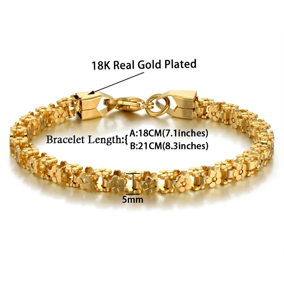 Flower Bicycle Chain Bracelet 18k Gold Plated