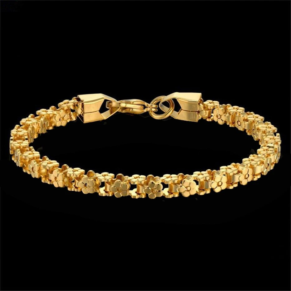 Flower Bicycle Chain Bracelet 18k Gold Plated