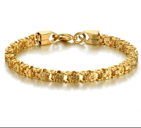 Flower Bicycle Chain Bracelet 18k Gold Plated